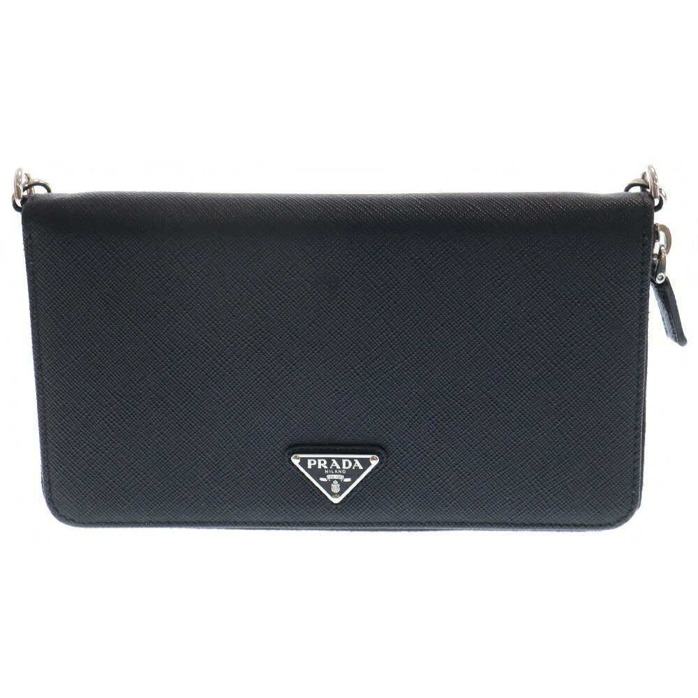Prada Document Long Saffiano Wallet Black Holder Triangle - Picture 2 of 5
